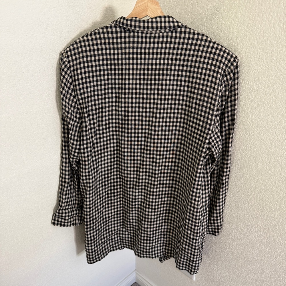 VINTAGE retro indie tan black gingham linen blend lightweight blazer jacket - Picture 4 of 6